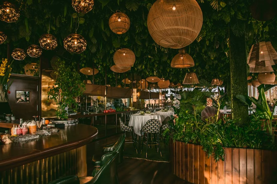 elegant restaurant interior with warm ambiance