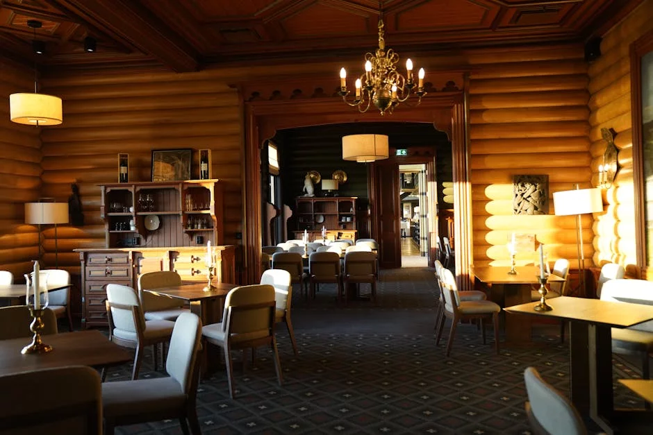 restaurant dining room warm lighting modern